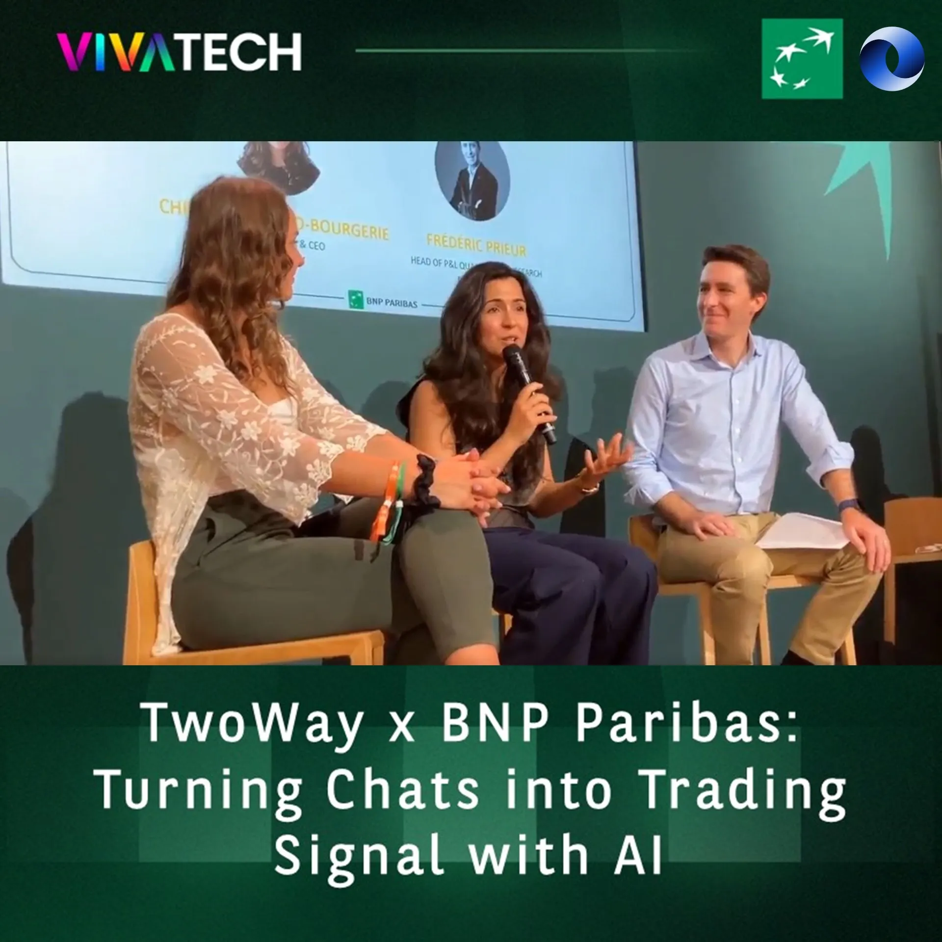 Frederic Prieur of BNP Paribas CIB and Chirine BenZaied-Bourgerie of TwoWay on stage at VivaTech 2026